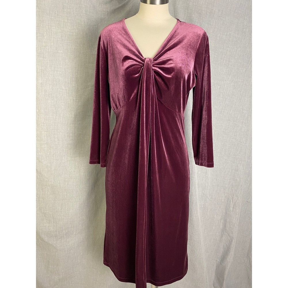 Lands' End Smokey Plum‎ Velvet Knot-Front Midi Dress Party Cocktail M